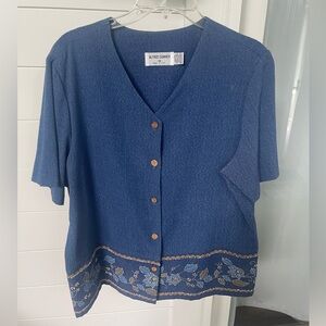 Alfred Dunner Blue Short Sleeve Button Down Shirt size 14